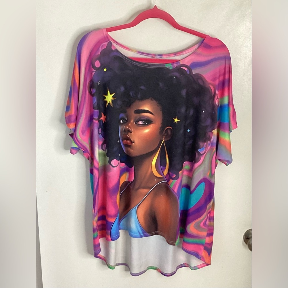 Pink & Purple Graphic Short Sleeve Tee with Black Girl Magic Portrait 3X